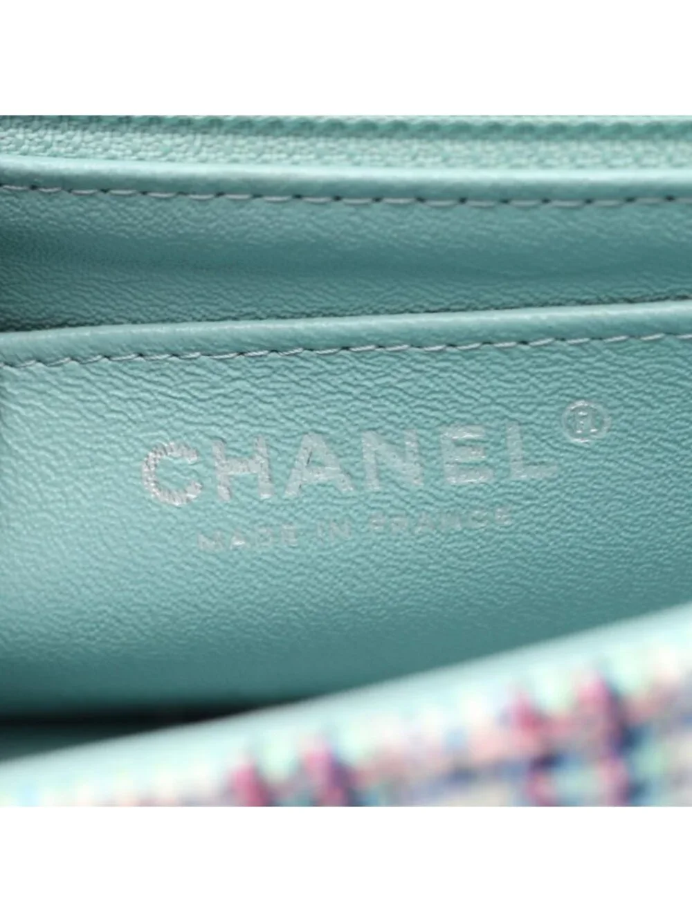 Chanel Shoulder Bag Mini Quilted 20 Mint Green Blue Fabric Chain